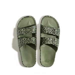 Freedom Moses Leo Cactus slides. Olive green with black leopard spots.